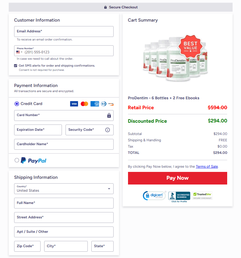 Pro Dentim Checkout Page